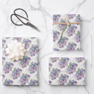 Papel de regalo - Flores lavanda y rosadas