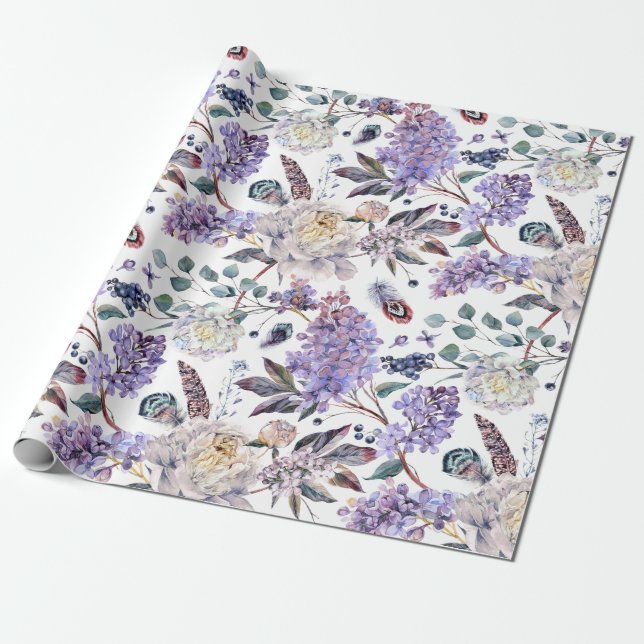 Papel De Regalo Flores Lilacs Y Peonies (Desenrollado)