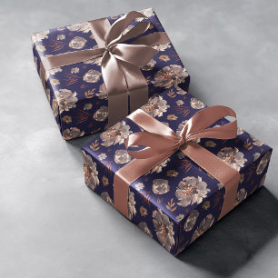 Papel De Regalo Flores melancólicas de otoño Patrón acuarela Azul
