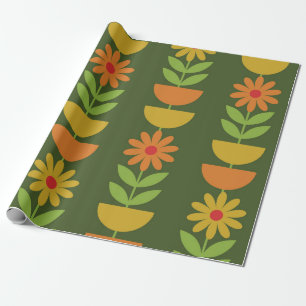 Papel De Regalo Flores Mid Mod con semicírculos geométricos 