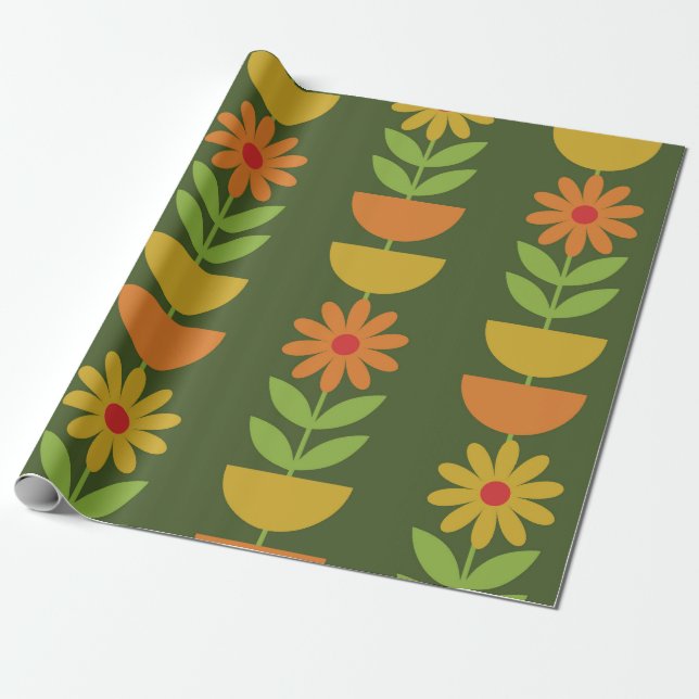 Papel De Regalo Flores Mid Mod con semicírculos geométricos  (Desenrollado)