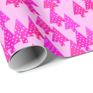 Papel De Regalo Flores modernas árboles de Navidad - rosa fucsia
