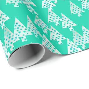 Papel De Regalo Flores modernas árboles de Navidad - verde marino