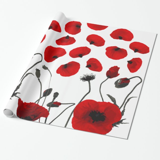 Papel De Regalo Flores modernas y pétalos negros y rojos (Desenrollado)