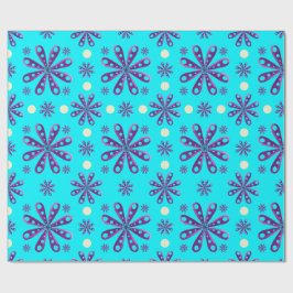Papel De Regalo Flores Moradas Retro sobre Fondo Azul