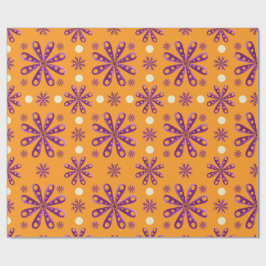 Papel De Regalo Flores Moradas Retro sobre Fondo Naranja