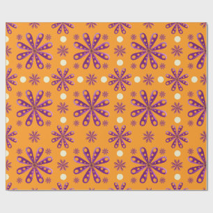 Papel De Regalo Flores Moradas Retro sobre Fondo Naranja