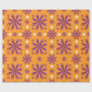 Papel De Regalo Flores Moradas Retro sobre Fondo Naranja