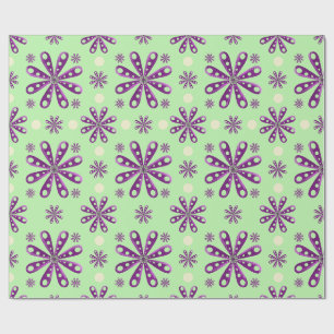 Papel De Regalo Flores Moradas Retro sobre Fondo Verde