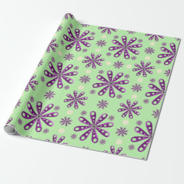 Papel De Regalo Flores Moradas Retro sobre Fondo Verde