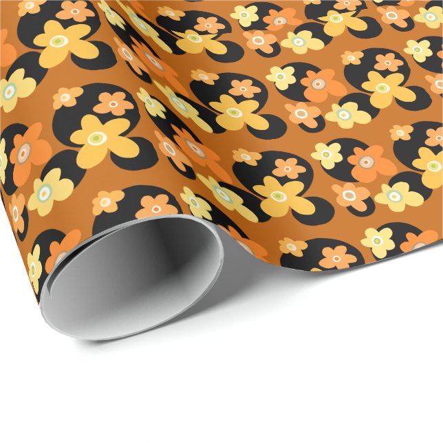 Papel De Regalo Flores naranjas y amarillas (Esquina del rollo)