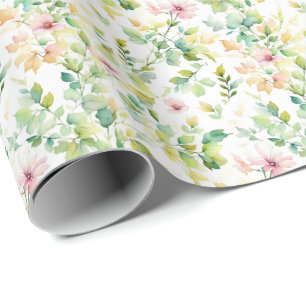 Papel De Regalo Flores naturales de acuarela verde elegante