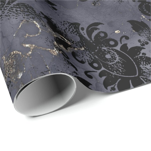 Papel De Regalo Flores negras gráfico Sepia Grungy Ink Shabby (Esquina del rollo)