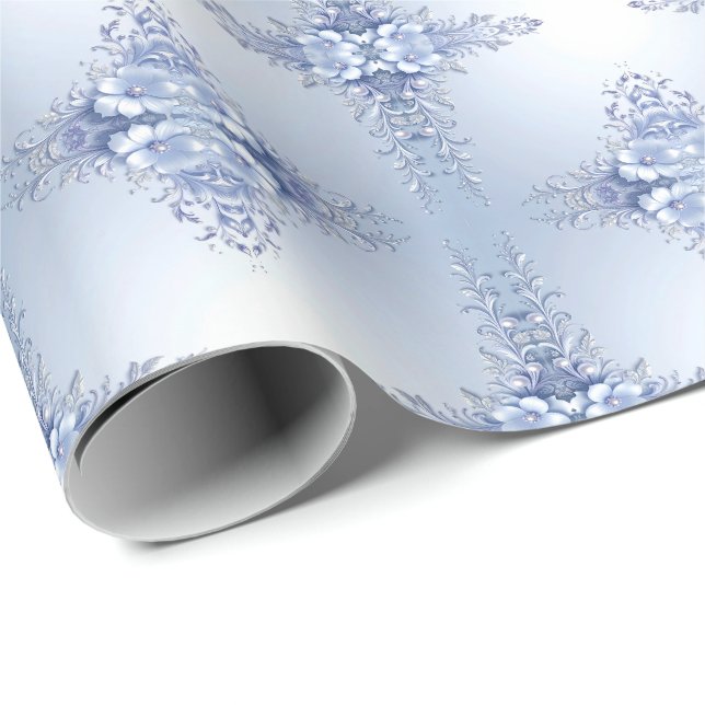 Papel de Regalo Flores Ornamentales Azules con Per (Esquina del rollo)