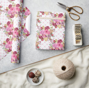 Papel De Regalo Flores Otoñales de Acuarela Rosa y Púrpura
