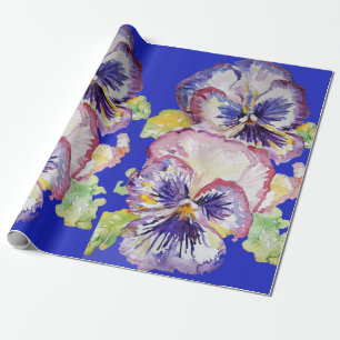 Papel De Regalo Flores Pansy Purple Spring floridas Watercolor