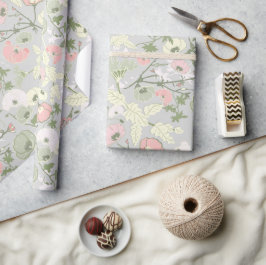 Papel De Regalo Flores Patrón Botánico Verde Rosa