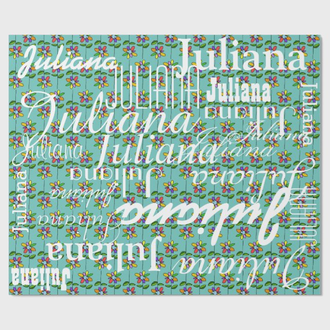 Papel De Regalo flores . patrón de nombres personalizados (Superficie plana)