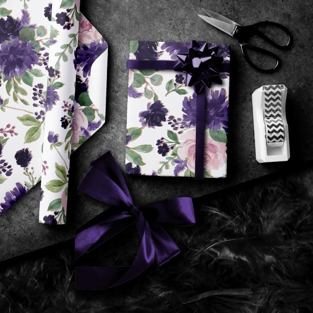 Papel De Regalo Flores | Patrón floral morado y rosa (Subido por el creador)