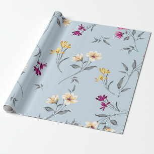 Papel De Regalo flores pequeñas violeta y crema hojas trozos