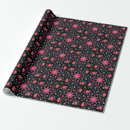 Papel De Regalo Flores pintadas a mano bohemias en negro
