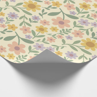 Papel De Regalo Flores Pintadas en Baldosas en Lavanda Melocotón A