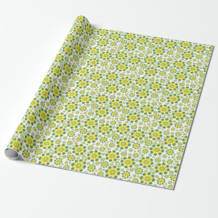 Papel De Regalo Flores pop retro en amarillo y verde