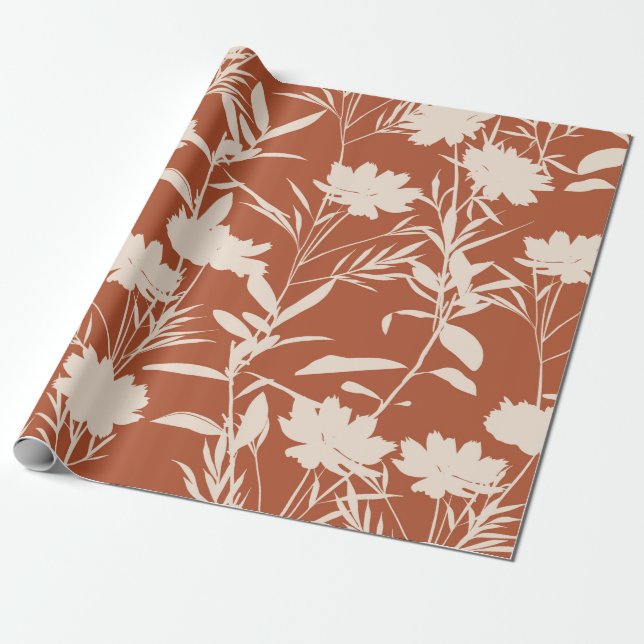 Papel De Regalo Flores praderas de silueta retro patrón ininterrum (Desenrollado)