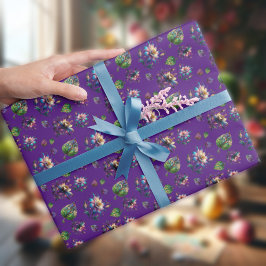 Papel De Regalo Flores Primarias de Columbine de Vidrio Púrpura