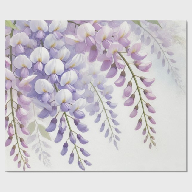 Papel De Regalo Flores Purpura de Wisteria Acuarela de Flores Silv (Superficie plana)