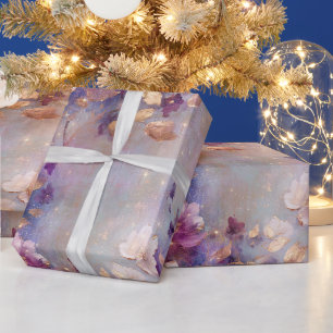 Papel De Regalo Flores púrpuras de oro blanco