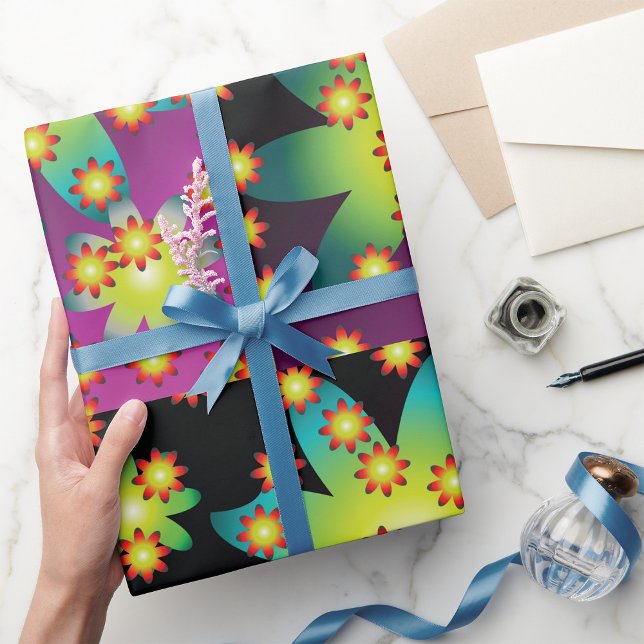 Papel De Regalo Flores retro coloridas (Subido por el creador)