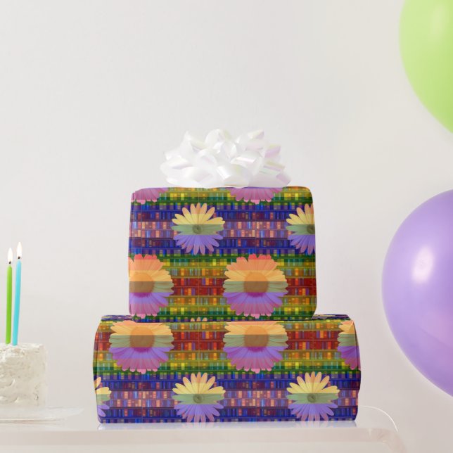 Papel De Regalo Flores Retro en Estanterías Cumpleaños (Regalos de fiesta)