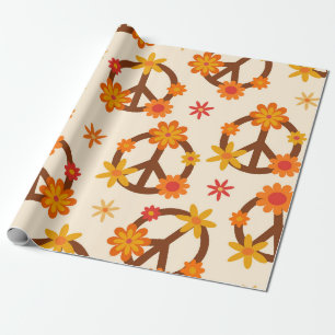 Papel De Regalo Flores Retro Geniales en Señales de Paz y Amor