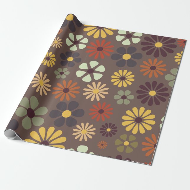 Papel De Regalo Flores retro-hippy de flor (Desenrollado)
