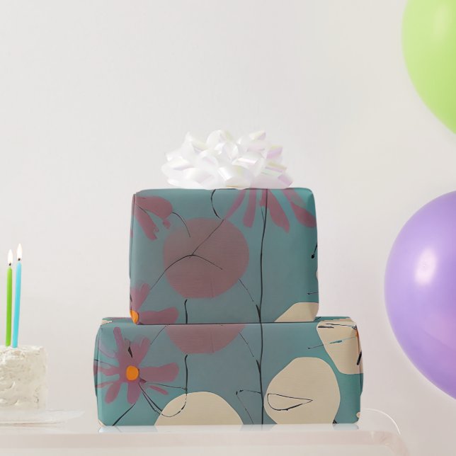 Papel De Regalo Flores retro rosadas y blancas (Regalos de fiesta)