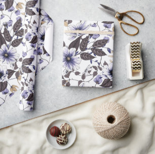 Papel De Regalo Flores rojas azul claro patrón fluido