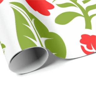 Papel De Regalo Flores rojas con hojas verdes crean un vibrante