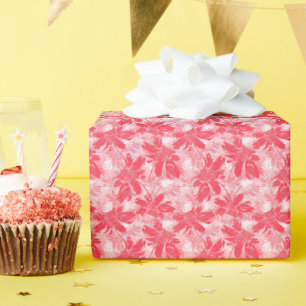 Papel De Regalo Flores rojas en blanco.