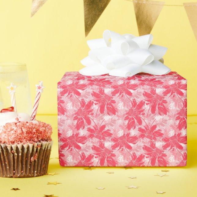 Papel De Regalo Flores rojas en blanco. (Fiesta de cumpleaños )