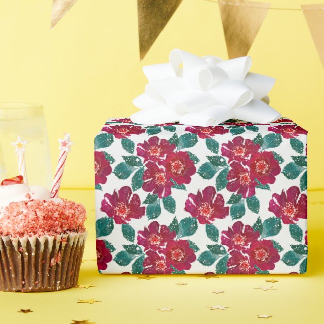 Papel De Regalo Flores rojas en blanco. (Fiesta de cumpleaños )