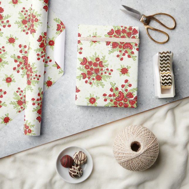 Papel De Regalo Flores rojas florales de primavera (Artesanía)