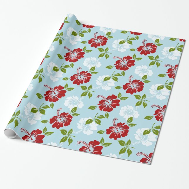 Papel De Regalo Flores Rojas Y Blancas (Desenrollado)