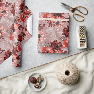 Papel De Regalo Flores rojas y burdeos.