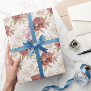 Papel De Regalo Flores Rojas y Crema para Despedida de Soltera