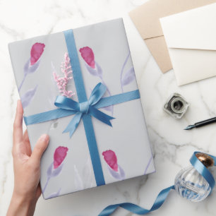 Papel De Regalo Flores Rosa Gris