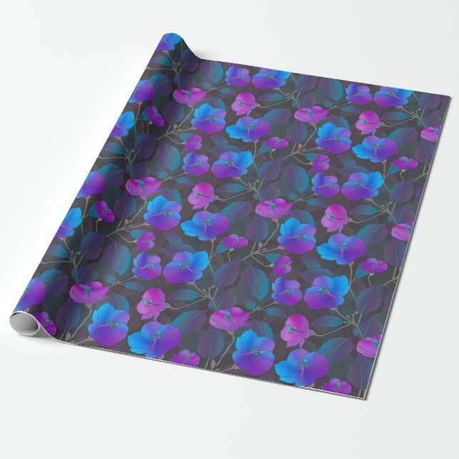 Papel De Regalo Flores rosa morado azul elegantes (Desenrollado)