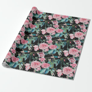 Papel De Regalo Flores rosa rosa floral Acuarela Envoltura