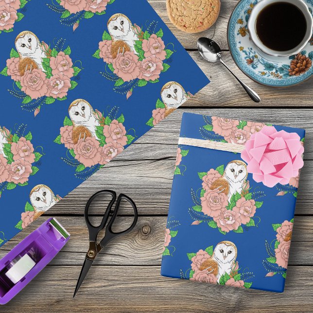 Papel De Regalo Flores rosadas de búho barn azul (Subido por el creador)
