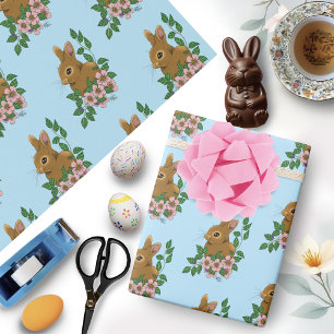 Papel De Regalo Flores rosadas de conejo conejo conejo